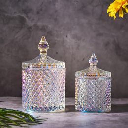 Europäische Farbe Kristall Glas Lagerung Flasche 600ML Konserven Zucker Dosen Diamant Candy Box Baumwolle Tupfer Box Baumwolle Pad Haushalt lagerung