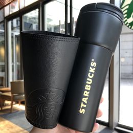 The latest 16OZ mug Starbucks stainless steel coffee cup, in many styles, with a leather case, effectively protecting bottle PP