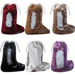 Sequin Christmas Stocking Xmas Kids Gift Candy Storage Bag Glitter Christmas Stocking Christmas New Year Socks Decor