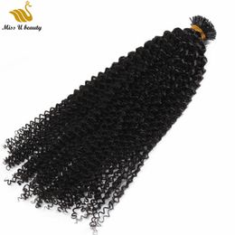 300gram Pre-bonded Invisible I tip Human Hair Extensions Natural Black Color Jerry Curl Afro Kinky 12-30inch