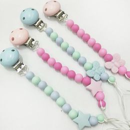 Silicone Star butterfly Pacifier holder clips Baby Teether Hand made Funny silicone Bead Clip Holder Pacifier Clips Soother Chain