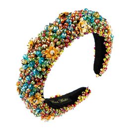 Bohemia Luxury Rhinestone Beadeds Headbands For Women Fashion Thick Sponge Velvet Hairbands Inlaid Pearl Flower Hair Hoop