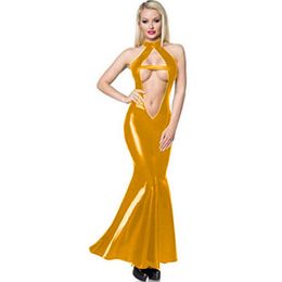 S-7XL Sexy Exposed Waist Sleeveless Mermaid Dress Women Cut Out Novelty Long Trumpet Dress Ladies Shiny Open Back Vestido