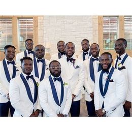 Fashionable Groomsmen Shawl Navy Blue Lapel Groom Tuxedos One Button Men Suits Wedding/Prom/Dinner Best Man Blazer ( Jacket+Pants+Tie) K528