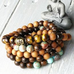 MG0831 New Design Sandwood Buddha Head 108 Mala Yoga Bracelet 8 MM Tiger Eye Imperial Turquoise Mala Bracelet Free Shipping