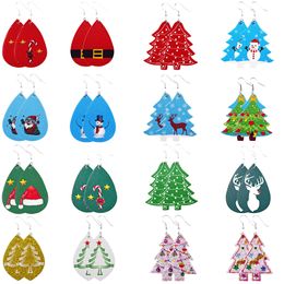 Christmas Leather Earrings Faux Leather Dangle Drops Earrings for Women Christmas Tree Bell Deer Drops Earring for Christmas Gift
