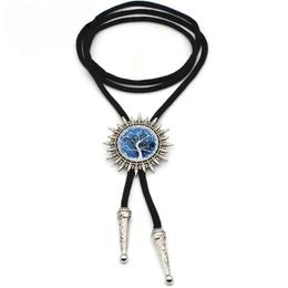 2020 New Colorful Trees Cowboy Bolo Tie Vintage Tree of Life Neck Tie Slide Glass Photo Jewelry Shirt Accessory for Men Women