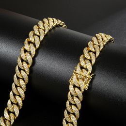 13mm 24inch Men Hip Hop Necklace Gold Plated Sprkle CZ Cubic Cuban Chain Necklaces Bracelet for Men Punk Hip Hop Jewellery