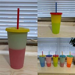 Circle Colour Changing Cup Tea Reusable Coffee Mug With Straw Lid Clear Plastic Tumbler Household Custom Tailor 12ty3 B2