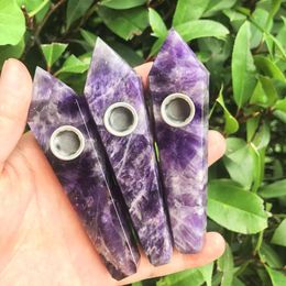 Drop Shipping Natural Dream Amethyst Crystal Smoking Pipe with Strainer Quartz Stone Healing Wand Healing Stone