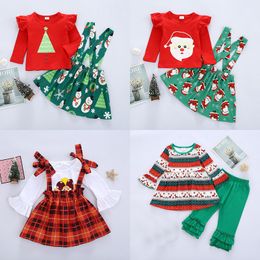 Kids Clothes Halloween Thanksgiving Children Clothing Sets Girls Long Sleeve Santa Turkey Suspender Skirts 2Pc Boutique Infant Outfits M2682