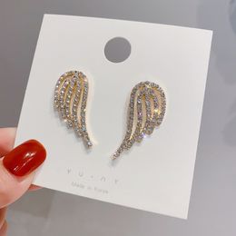 S1629 Fashion Jewellery S925 Silver Post Cute Angel Wing Stud Earrings Rhinstone Angel Wing Earrings