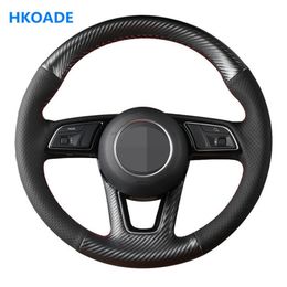 DIY Black Artificial Leather Comfortable Non-slip Hand-stitched Car Steering Wheel Cover for Audi A6L Q5 A4L A3 A8L A1 A5 Q3 A7