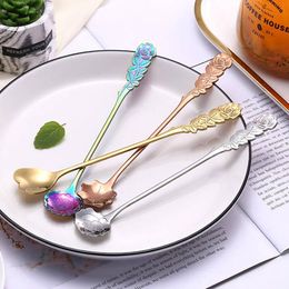 New creative colorful stainless steel coffee spoon Japan and South Korea simple long handle stirring flower spoon