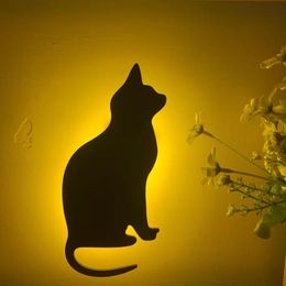 Cat Wall Lamp Mini Cartoon Animal Cat Dog Silhouette LED Kids Bedroom Decor Voice+Light Sensor Emergency Night Lights