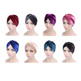 58cm Headwear Muslim Stretch Women Velvet Cross Turban Hat Scarf Chemotherapy Chemo Beanies Hair Caps Cancer Hair Accessories