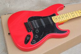Factory Custom Red Electric Guitar with Reverse Headstock Yellow Maple Neck Black Hardware Can be Customized