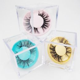 Clear Cube Eyelashes Box for 3D 5D Mink Eyelashes False Eyelashes-Cases Acrylic Packaging Boxes with Colorful Circle Lashes Tray SN1400