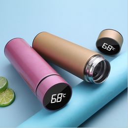 Custom Logo Insulated Vacuum Double Wall Smart LCD Temperature Display Portable Water Bottle With Lid DHL Free Shipping