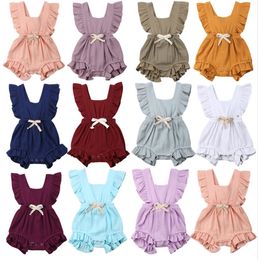 11 Colours Newborn Infant Back cross Bow Jumpsuits Baby Ruffle Romper Solid Colour 2020 Summer fashion Boutique kids Climbing clothes C6108