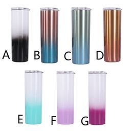 Hot Sale Gradient 20oz Skinny Tumbler Double Wall Stainless Steel Slim Tumbler Coffee Mug Straight Tumbler with Lid and Straw
