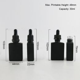 Black Square Flat glass pipette dropper bottle 1oz black white cap glass 30ml of 500pcs