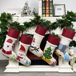 Christmas Linen Stocking Santa Xmas Tree Hanging Socks Xmas Kids Gifts Storage Bags Christmas Tree Pendant Gift Bag LX3316