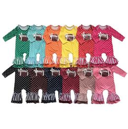 Baby Girls Football Rompers Cotton Polka Dot Printed Toddler Girls Jumpsuits Stripe Ruffle Infant Playsuit Boutique Baby Clothing BT5783