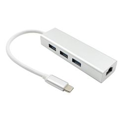 3Ports USB 3.0 Hub Typ C zu Ethernet LAN RJ45 Kabeladapter Netzwerkkarte Gigabit / 100MB Hochgeschwindigkeitsdatenübertragung für MacBook