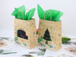 DIY Christmas Gift Bags Party Favors Box Christmas Decorations Santa Sacks Kraft Paper Bag with Handle