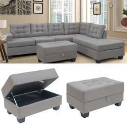 US-Aktien Drei Stücke Sofa-Sets Möbel-Sets Sectional Chaise Lounge und Lagerung Ottoman L-Form Couch Wohnzimmer Möbel SM000049EAA