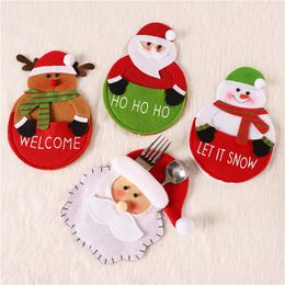 Christmas Cutlery Cover Santa Claus Snowman Deer Knife Fork Skirt Xmas Knife Spoon Pocket Table Decoration