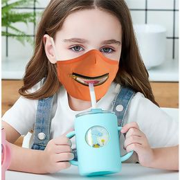 Kids 2 in 1 Face Mask With Adjustable Zipper Children Dustproof Cotton Washable Protective Designer Masks 6styles 10pcs