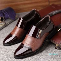 Hot sale-Men's Business Shoes Classic Fashion Dress Shoes Formal Pionted Toe Office Oxford Zip PU Leather Big Size 38-48 Male Footwears