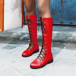 Autumn Knee High Boots Women Fashion Hollow Out Sexy Cross Strap Flats Shoes Women Style Long Boots Size 35-43