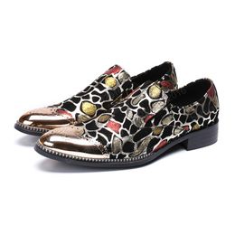 Printing Large Size Man Shoes Real Leather Pointed Toe Printing Business Shoes Male British Style Brogue Shoes