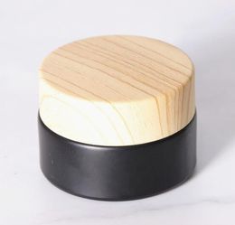 5g small black glass jar matte black with plastic lid cap bamboo wood strain round wax cream cosmetic glass container 5ml custom