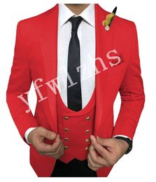 Handsome One Button Groomsmen Peak Lapel Groom Tuxedos Men Suits Wedding/Prom/Dinner Best Man Blazer(Jacket+Pants+Tie+Vest) W389