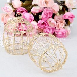 Hot sale Gold Wedding Favour Box European romantic wrought iron birdcage wedding candy box tin box for Wedding