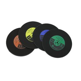 4 Colours Creative CD Cup Mat Retro Vinyl Coasters Non Slip Vintage Record Cup Pad Home Bar Table Decor Coffee Mats LX3023