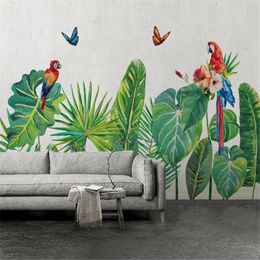 Milofi custom wallpaper wall cloth Nordic style tropical plants Watercolour hand painted leaves background wall paper mural