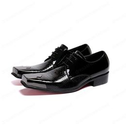 Black Business Formal Men's Oxfords Shoes Male Metal Square Toe Brogue Shoes Fashion Man Party Dress Derby Shoes