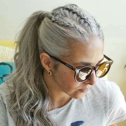 ponytail salt and pepper grey hair buns updo pony tail sleek silver Grey human hair ponytail hairpiece grow going grey hair ponytail 120g