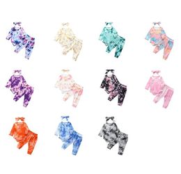 Autumn New Baby Tie-tye Clothing Sets Romper de manga longa + calça + Bandas de cabeça 3pcs/sets moda infantil menino garotas roupas de gradiente por1579