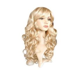 QQXCAIW Long Curly Women Ladies Party Natrual Blonde 65 Cm Synthetic Hair Wigs