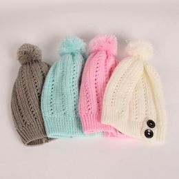 Fashion Casual Girl Women Skull Caps beanies Knitted Hats Winter Warm Stretch Wool Cap with Button bonnet cap Cable Slouchy