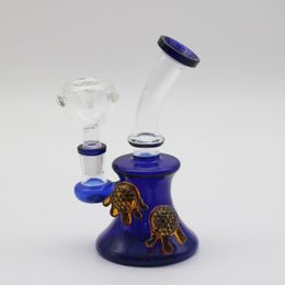 17cm Tall 14.4mm Joint Size Blue Glass Bong with Bowl Compact and Portable Glass Water Pipe Hookahs Oil Rigs 2020 New Arrival Good Gift