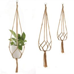 Handmade Macrame Flower Pot Hanging Basket Knotted Rope Flowerpot Net Bag Horticultural Home Door Balcony Courtyard Garden Decor