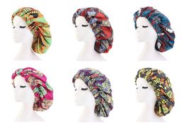 New Extra Large Satin Lined Bonnets Women African Pattern Print Fabric Ankara Bonnets Night Sleep Hat Ladies Turban Wholesale