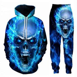 New Men/Womens Skull Funny 3D Print Fashion Tracksuits Hip Hop Pants + Hoodies TZ07